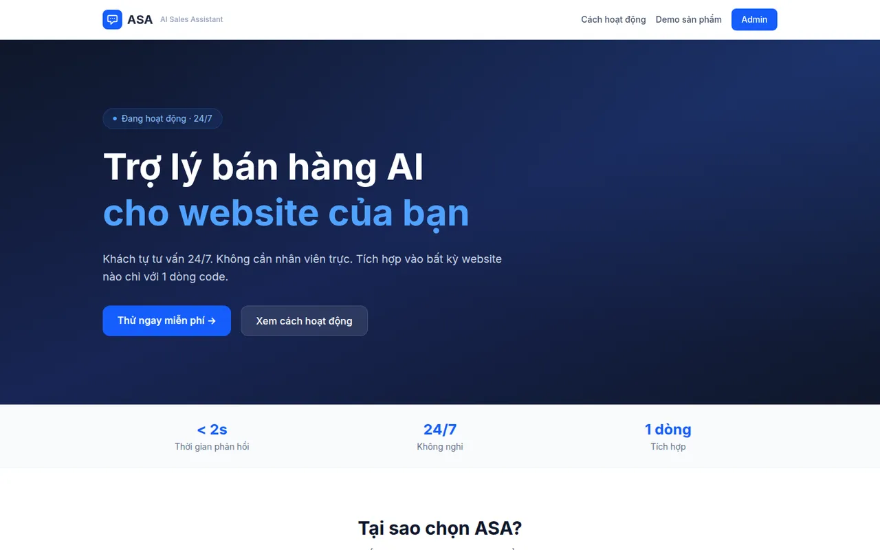 Ảnh chụp ASA — AI Sales Assistant